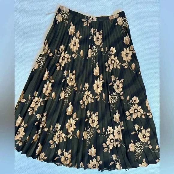Vintage Maxi Skirt 12 Pleated Floral Green 90s Cottagecore Whimsigoth Fairy Dark - Picture 3 of 7